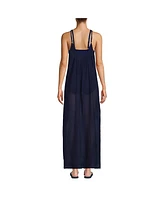 Lands' End Women's Rayon Poly Rib Scoop Neck Swim Cover-up Maxi Dress