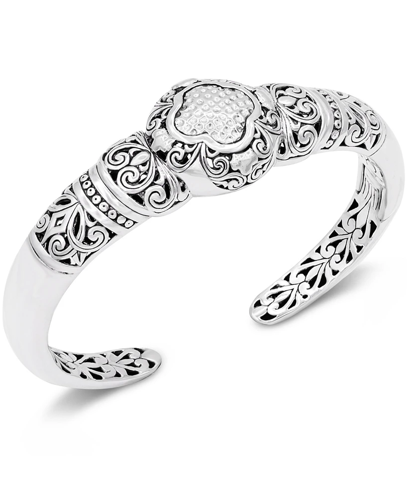 Devata Bali Clover Cuff Bracelet in Sterling Silver