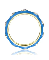 GiGiGirl Kids/Teens 14k Yellow Gold Plated Bamboo White Evil Eye Enamel Slim Stacking Band Ring