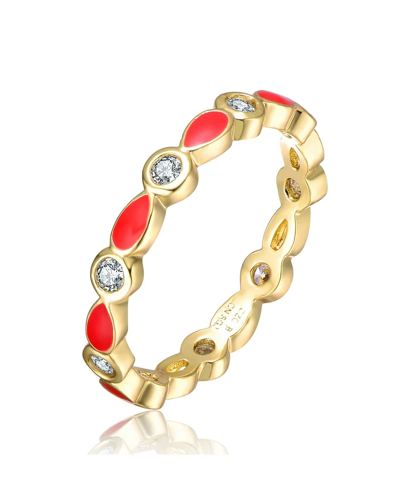 GiGiGirl 14k Yellow Gold Plated with Cubic Zirconia Colorful Marquise Light Blue/Red Enamel Stacking Ring