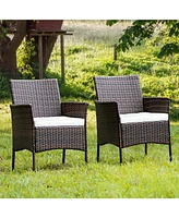 2 Pieces Outdoor Pe Rattan Armchairs with Removable Cushions