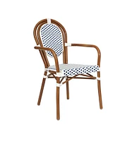 Emma+Oliver Colmar Indoor/Outdoor Stacking Thonet Bistro Style Chair With Arms, Pe Rattan Seat And Finished Metal Frame