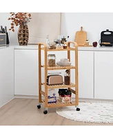 Sugift Bamboo Utility Cart with Storage Shelf and Lockable Casters-4-Tier