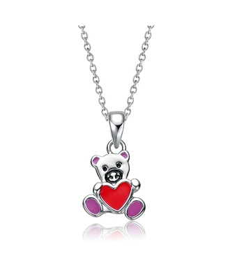 GiGiGirl Kids White Gold Plated Enameled Heart Teddy Bear Pendant Charm