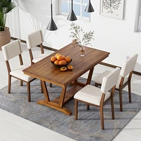 Streamdale Furniture Walnut 5-Piece Dining Set with Upholstered Chairs