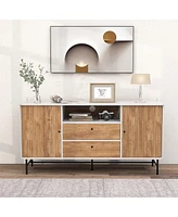 Costway Buffet Sideboard Versatile Tv Stand with Sliding Tambour Doors & 2 Storage Drawers