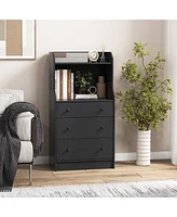 Costway 3-Drawer Dresser 44" Tall Wood Storage Organizer Chest with 2 Open Shelves