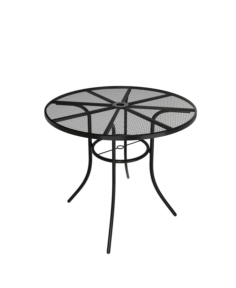 Mondawe Steel Mesh Table Round Circle Dining Table With Umbrella Hole For Patios