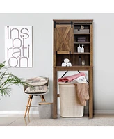 Sugift Wooden Bathroom Storage Cabinet with Sliding Barn Door and 3-level Adjustable Shelves
