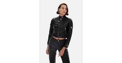 Furniq Uk Women's Cropped Leather Jacket, Black