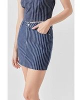 Grey Lab Women's Pin Striped Denim Mini SKirt