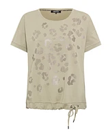 Olsen Women's Cotton Blend Embellished Leo Print T-Shirt