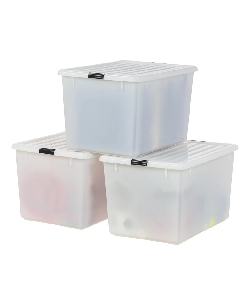 Iris Usa 144 Quart Stackable Plastic Storage Bins with Lids and Latching Buckles, 3 Pack, Containers with Lids, Durable Nestable Closet, Garage, Totes