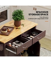 Sugift Modern Rolling Kitchen Cart Island with Wood Counter Top
