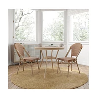 Merrick Lane Mael Bistro Style Table With Glass Top, Textilene, Stack Chairs