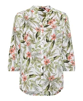 Olsen Women's 3/4 Cotton Viscose Tropic Jungle Print Tunic Shirt