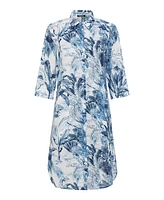 Olsen Women's 100% Cotton 3/4 Sleeve Tropic Leaf Print Dress