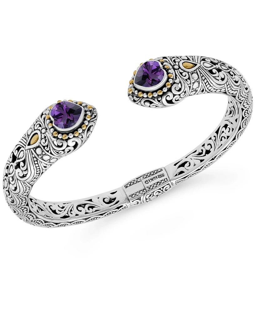 Devata Amethyst & Bali Lovina Cuff Bracelet Sterling Silver and 18K Gold