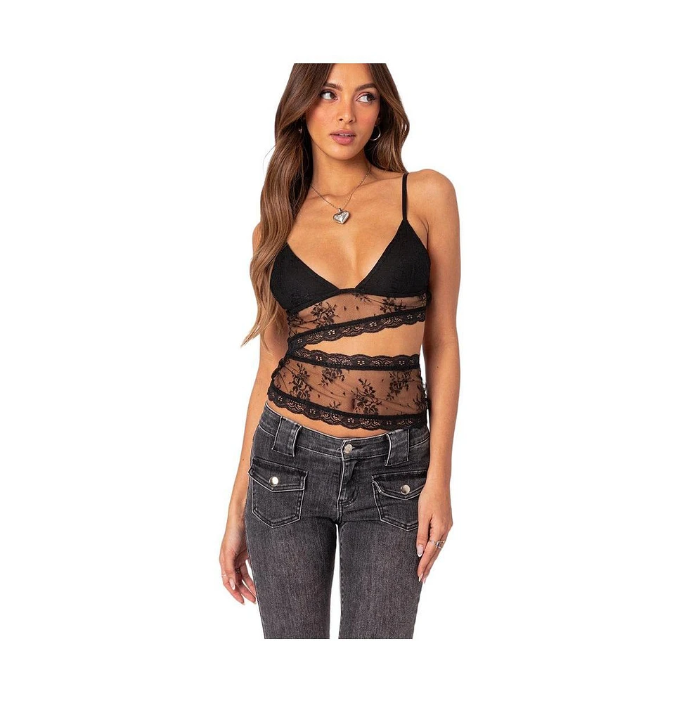 Edikted Women's Spice Cut Out Sheer Lace Tank Top