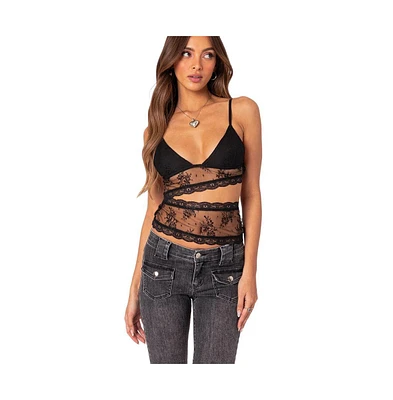 Edikted Women's Spice Cut Out Sheer Lace Tank Top