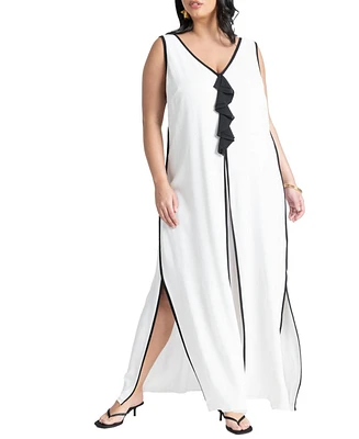 Eloquii Plus Size V Neck Gauze Maxi Dress