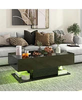 Led Coffee Table with 2 Drawers 20-Color Dimmable Lights & Remote Control