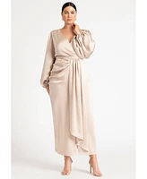 Eloquii Plus Satin Puff Sleeve Pleated Dress