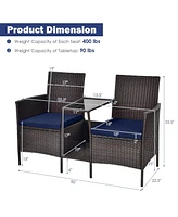 Sugift Rattan Patio Conversation Set Cushioned with Glass Table