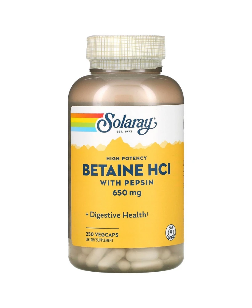 Solaray High Potency Betaine HCl with Pepsin 650 mg - 250 VegCaps - Assorted Pre