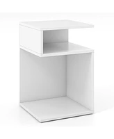 Sugift S-Shaped Side Table with Unique S-shaped Frame and 2 Open Compartments