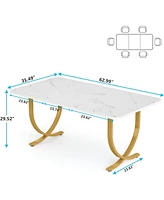 Tribesigns Rectangular Dining Table for 4 to 6, 63-Inch White and Gold Modern Kitchen Table with Faux Marble Table Top and Metal Legs for Dining Room,