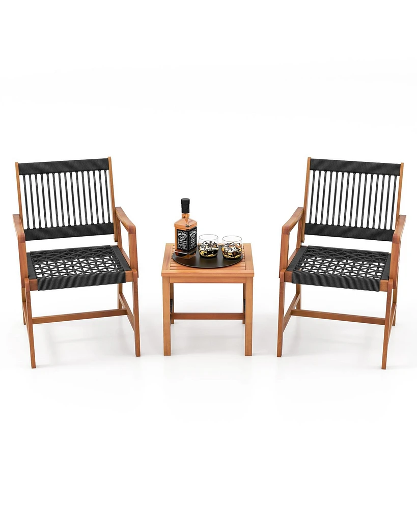 Sugift 3 Pieces Acacia Wood Patio Conversation Sets with Armchairs Coffee Table