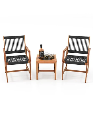 Sugift 3 Pieces Acacia Wood Patio Conversation Sets with Armchairs Coffee Table