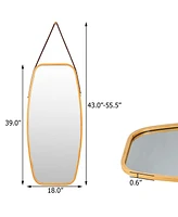 Sugift Modern Wall Mirror with Bamboo Frame and Adjustable Leather Strap