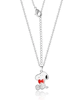 Peanuts Snoopy Silver Plated Holding Heart Pendant, 16+2" Chain