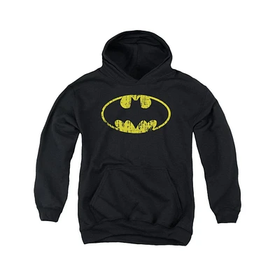 Batman Boys Youth Classic Logo Distressed Pull Over Hoodie / Hooded Sweatshirt