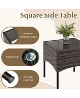 Sugift 3 Pieces Patio Wicker Conversation Set with Cushions and Tempered Glass Coffee Table