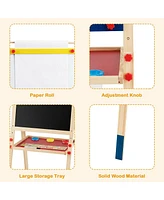 Sugift All-in-One Wooden Height Adjustable Kid's Art Easel with Magnetic Stickers and Paper
