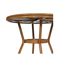Merrick Lane Sacha Bistro Style Table With Glass Top, Pe Rattan, 2 Stack Chairs, And Bamboo Finished Metal Frame For Indoor/Outdoor Use