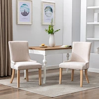 Streamdale Furniture Set Of 2 Fabric Dining Chairs Leisure Padded Chairs With Rubber Wood Legs, Nailed Trim, Beige