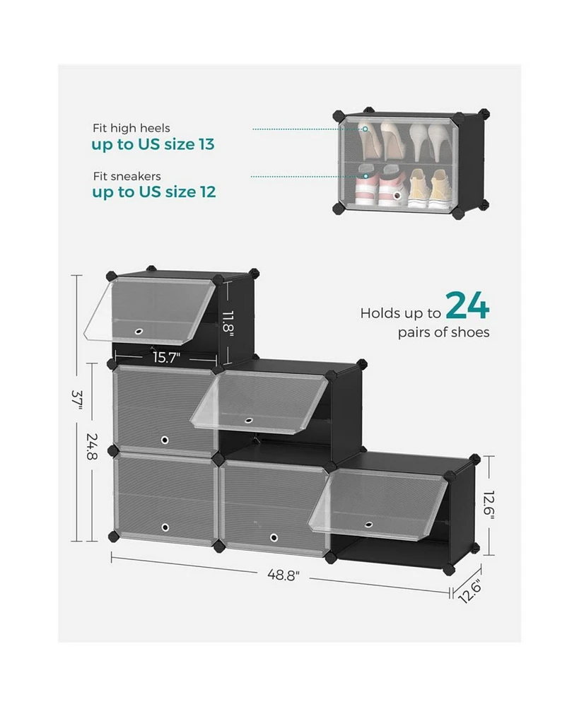Slickblue Interlocking Shoe Rack, Cubes Organizer with Doors, Plastic Storage Cabinet