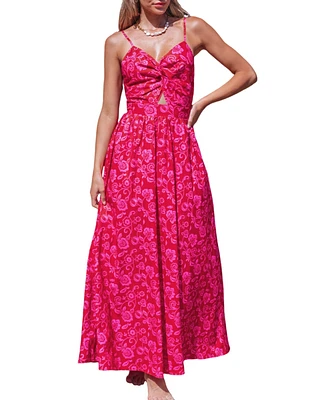 Cupshe Women's Pink Boho Sleeveless Sweetheart Maxi Beach Dress