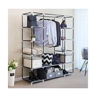 Slickblue Wardrobe, Closet, Portable Clothes Storage Organizer with Hanging Rail, Shelves, Fabric Cover