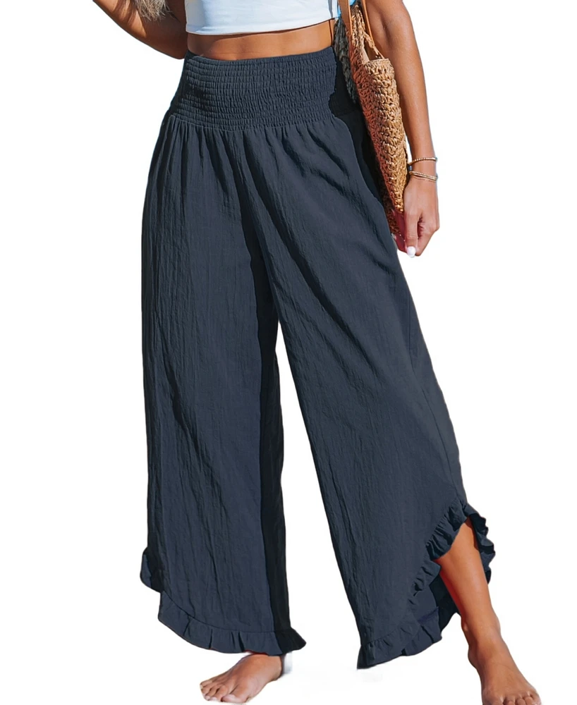 Cupshe Women's Smocked Waist Straight Leg Pants