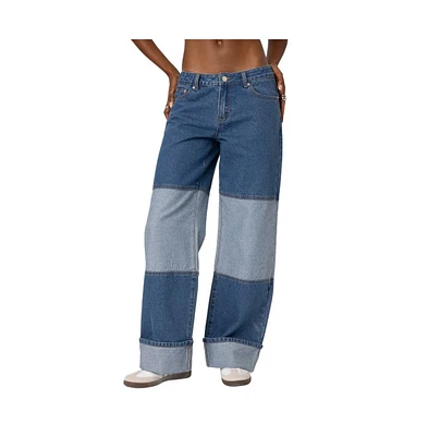 Edikted Women's Lindsey Two Tone Cuffed Jeans