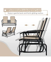 Sugift 2-Person Double Rocking Loveseat with Mesh Fabric and Center Tempered Glass Table