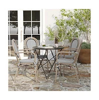 Merrick Lane Mael Set Of Four Stacking Thonet Bistro Style Chair With Textilene Seat And Bamboo Finished Metal Frame For Indoor/Outdoor Use