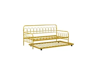 Slickblue Twin Size Golden Metal Daybed with Trundle and Lockable Wheels-Twin Size