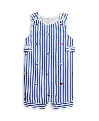 Polo Ralph Lauren Baby Boys Flag-Embroidered Striped Cotton Overall