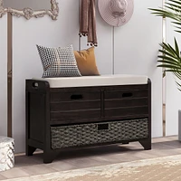 Simplie Fun Storage Bench With Removable Basket And 2 Drawers, Fully Assembled Shoe Bench